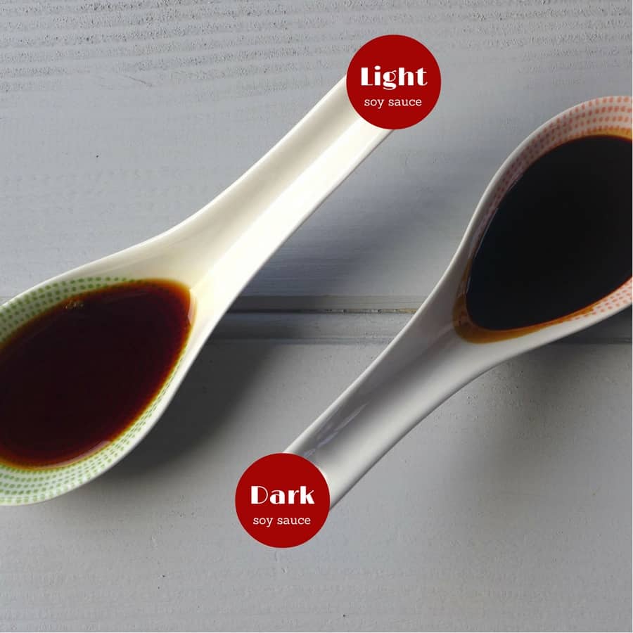 A spoonful of light soy sauce and a spoonful of dark soy sauce