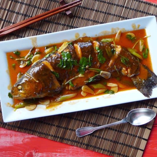 Chinese sweet and sour fish on a plate