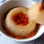 A traditional Chinese home remedy for cough relief. Steamed or boiled pear with rock sugar is a delightful dessert very easy to prepare.