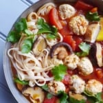 Chicken meatball soup with noodles
