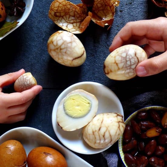 Probably the best way to enjoy hard boiled eggs! Chinese tea eggs are packed with flavour and have a beautiful marble look. Recipe in two versions provided.