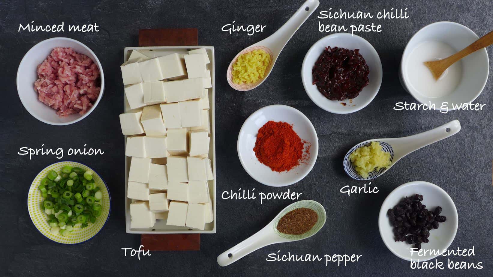 A group of ingredients for cooking mayo tofu