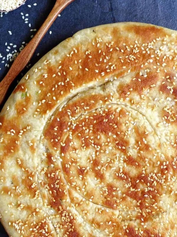 leavened scallion flatbread baked in a pan