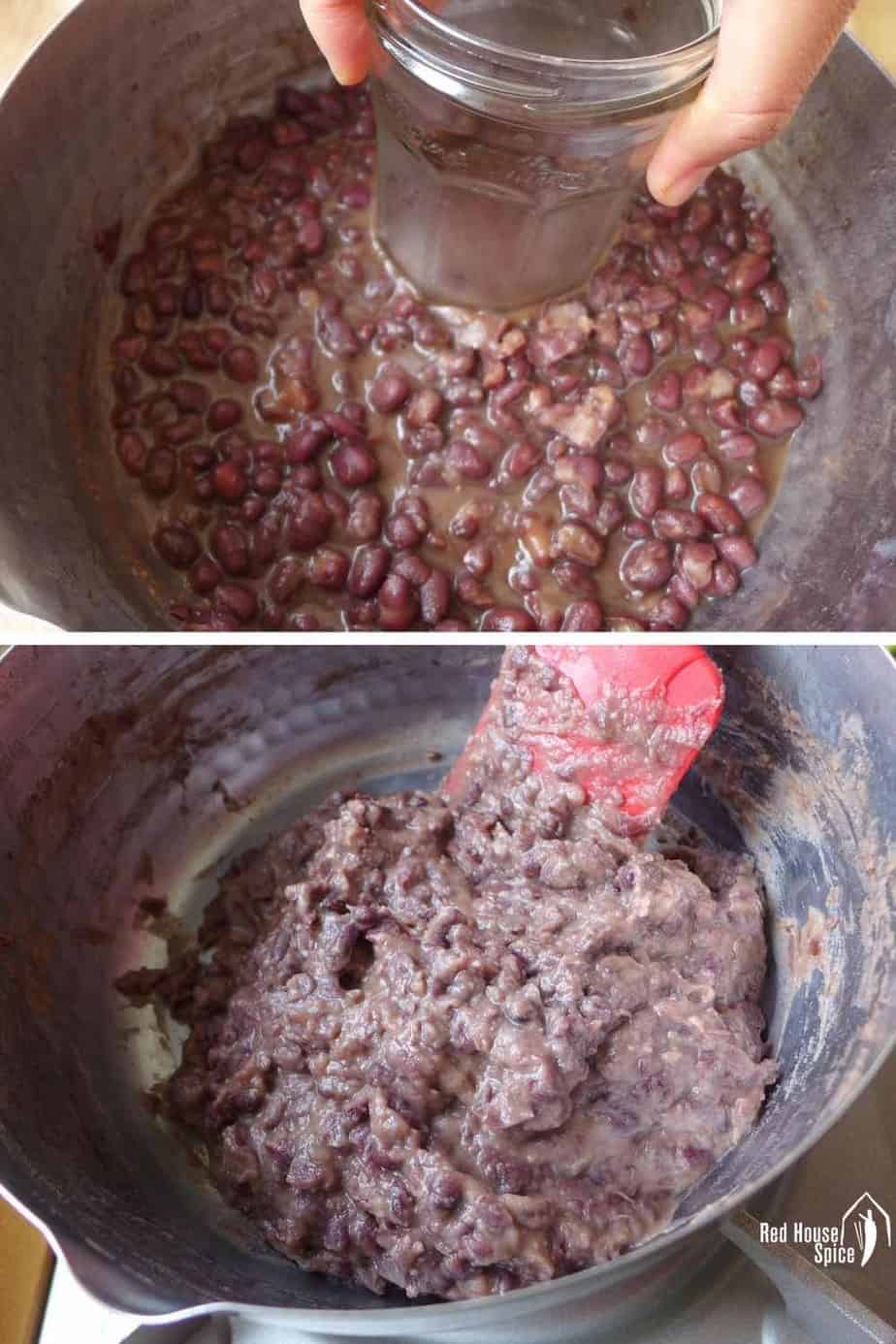 making chunky red bean paste