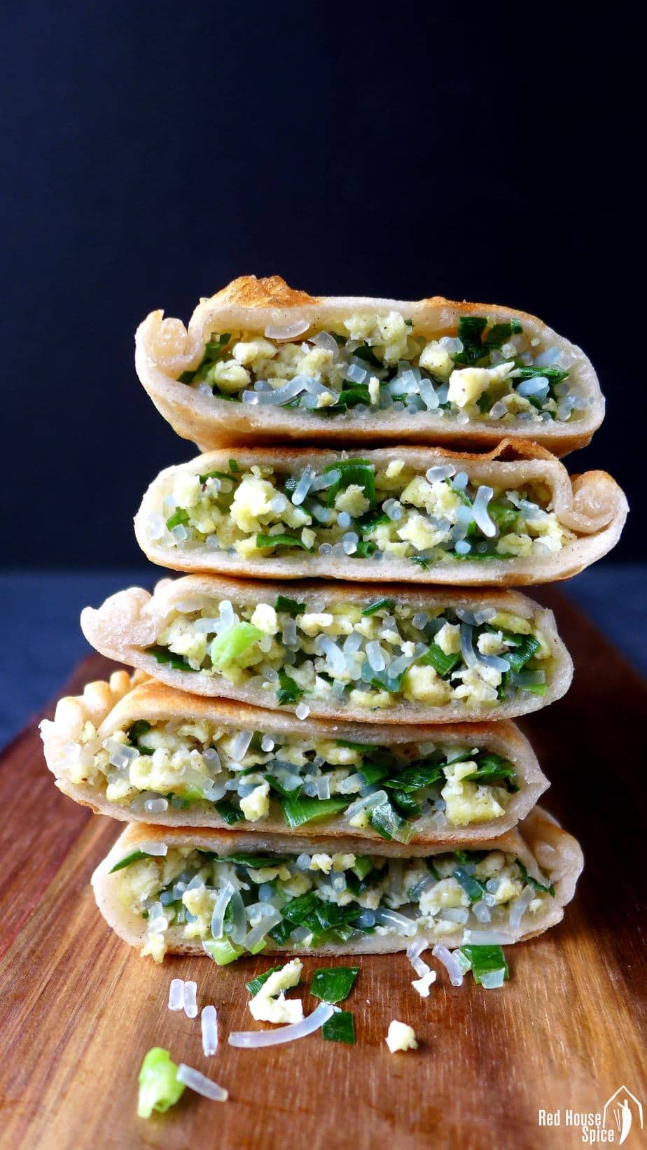 Chinese chive pockets cut into halves