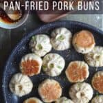 Pan-fried pork buns in a pan