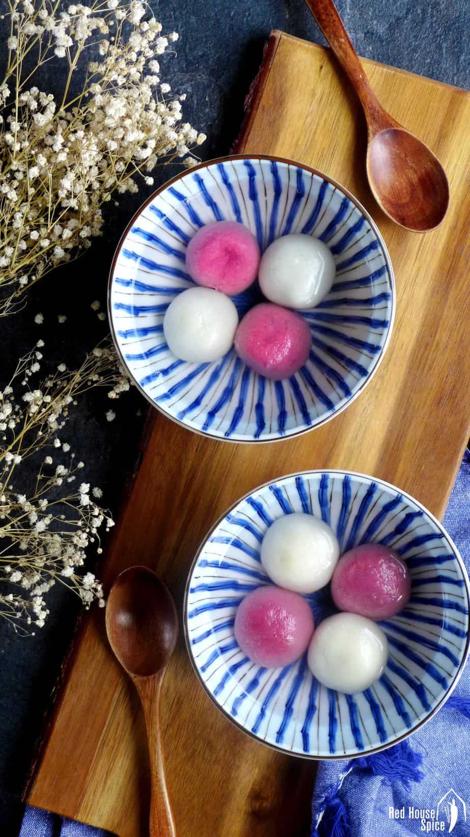 Two bowls of Tang Yuan (Chinese glutinous rice balls).