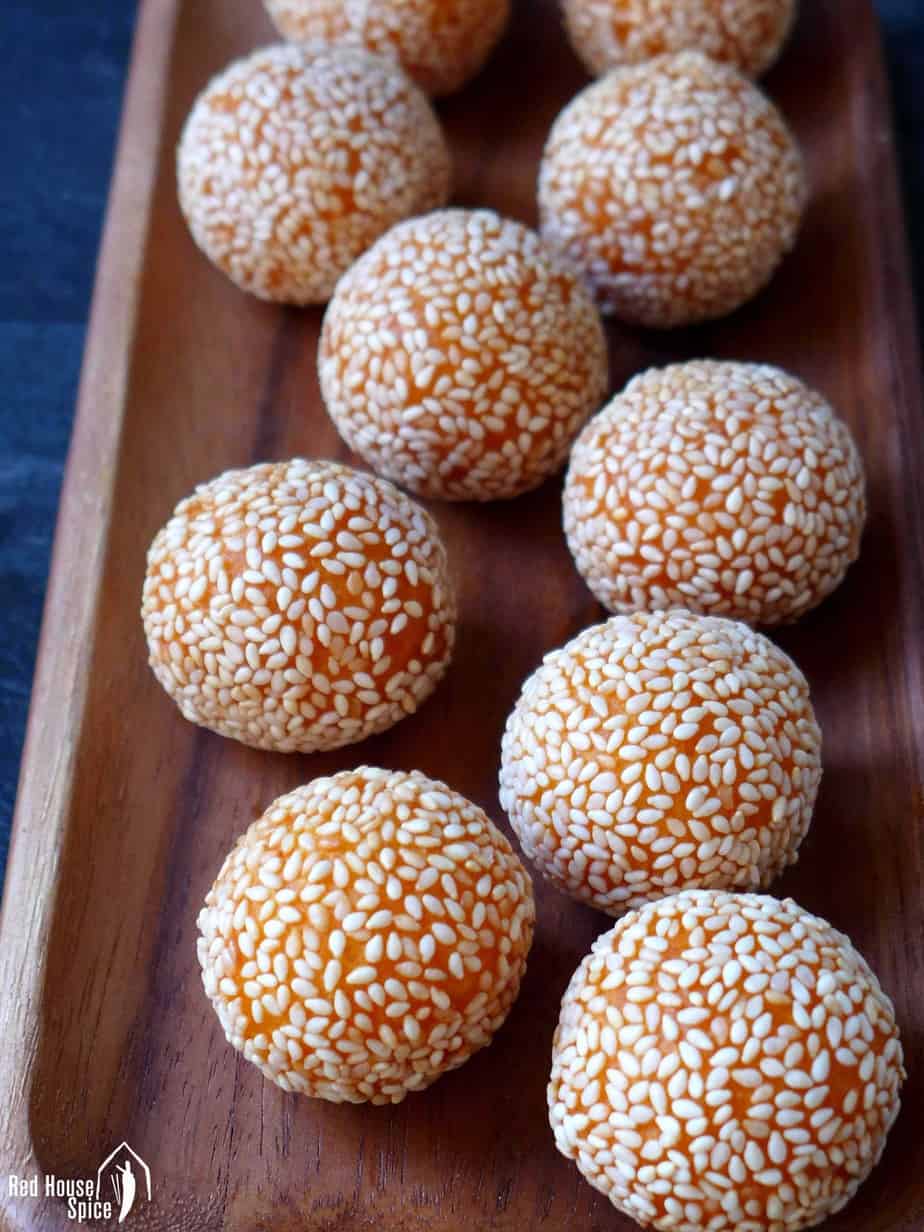 A plate of sweet potato sesame balls