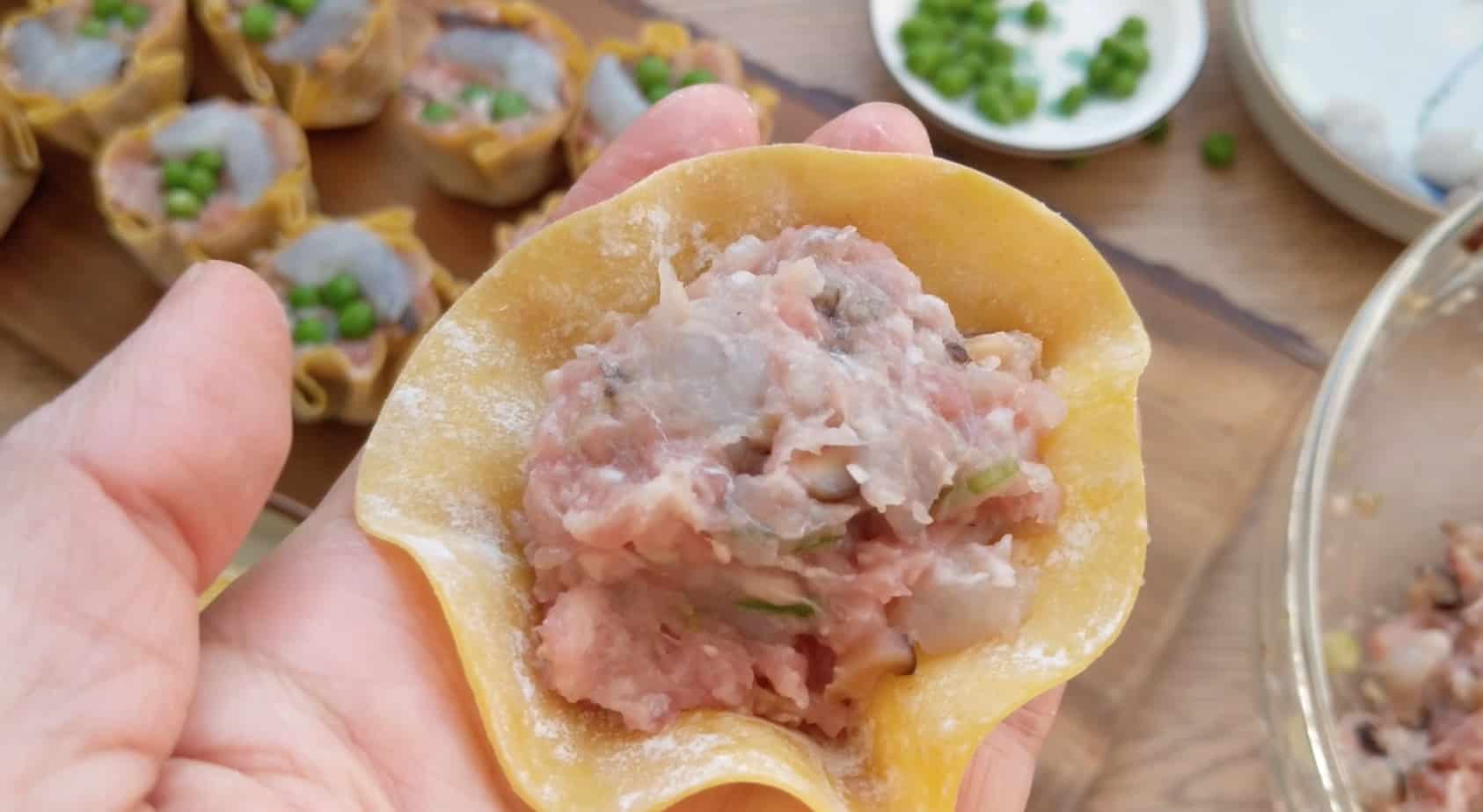 a shumai wrapper with some filling in the middle