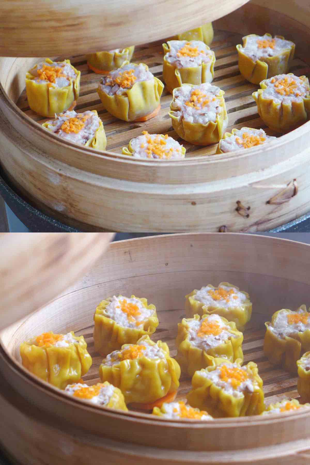 Siu Mai before and after steaming.