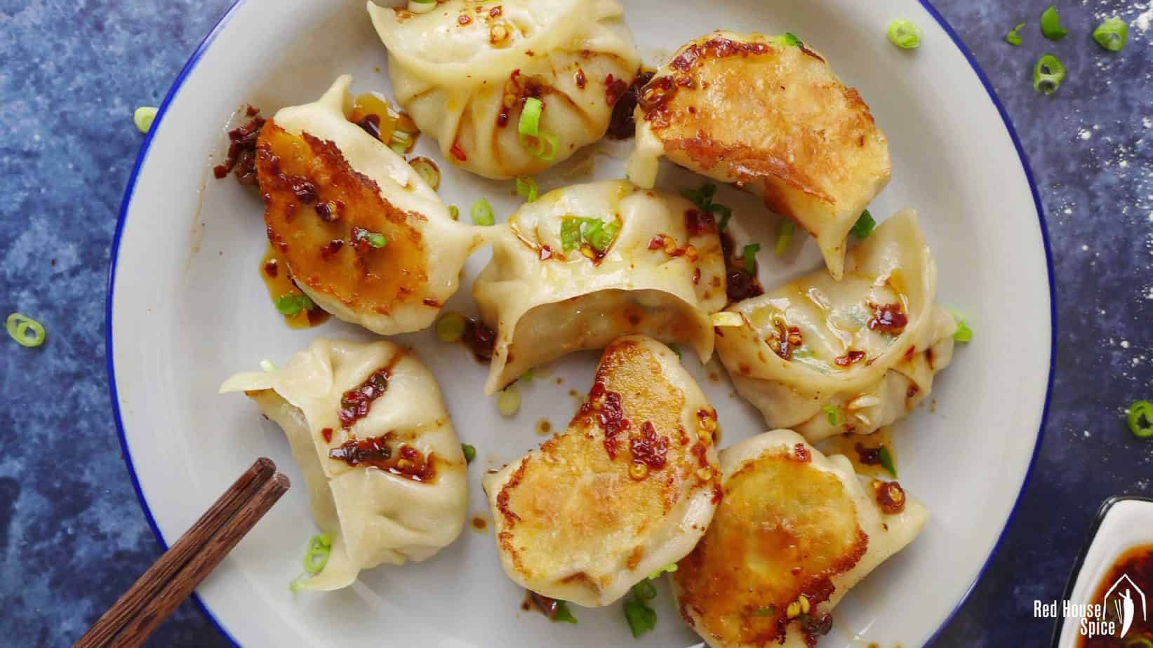 A plate of vegan dumplings