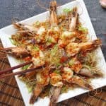 prawns on top of vermicelli noodles