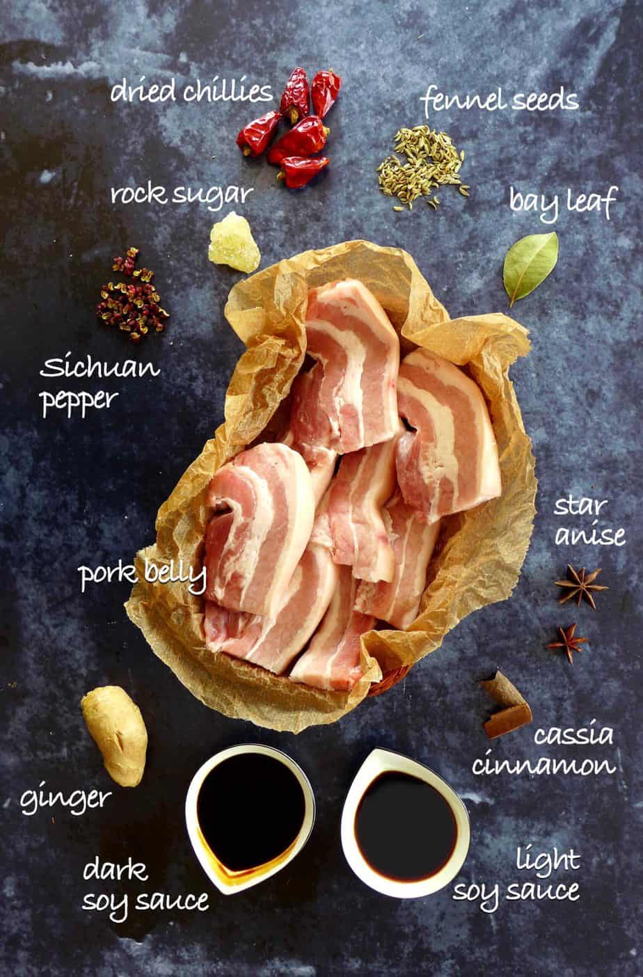 Ingredients for braising pork belly