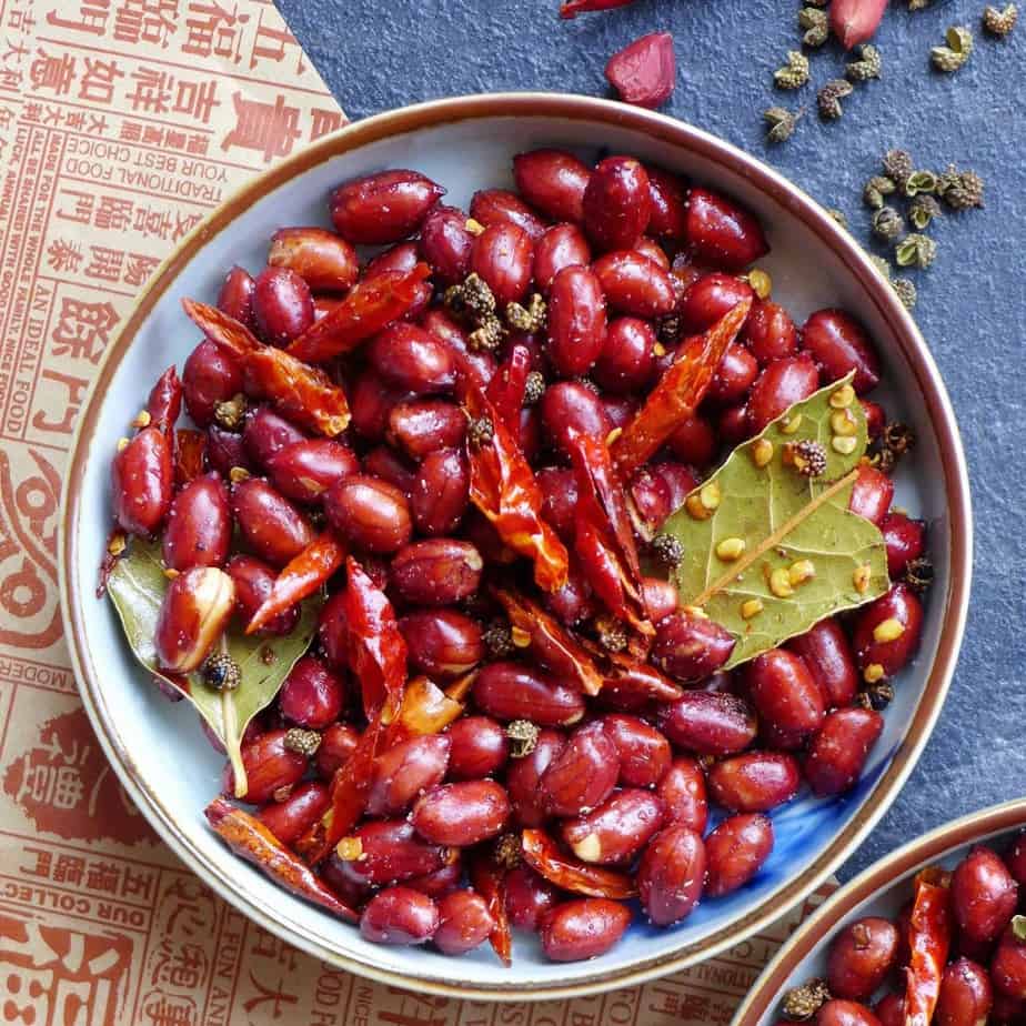 A plate of Sichuan spicy peanuts