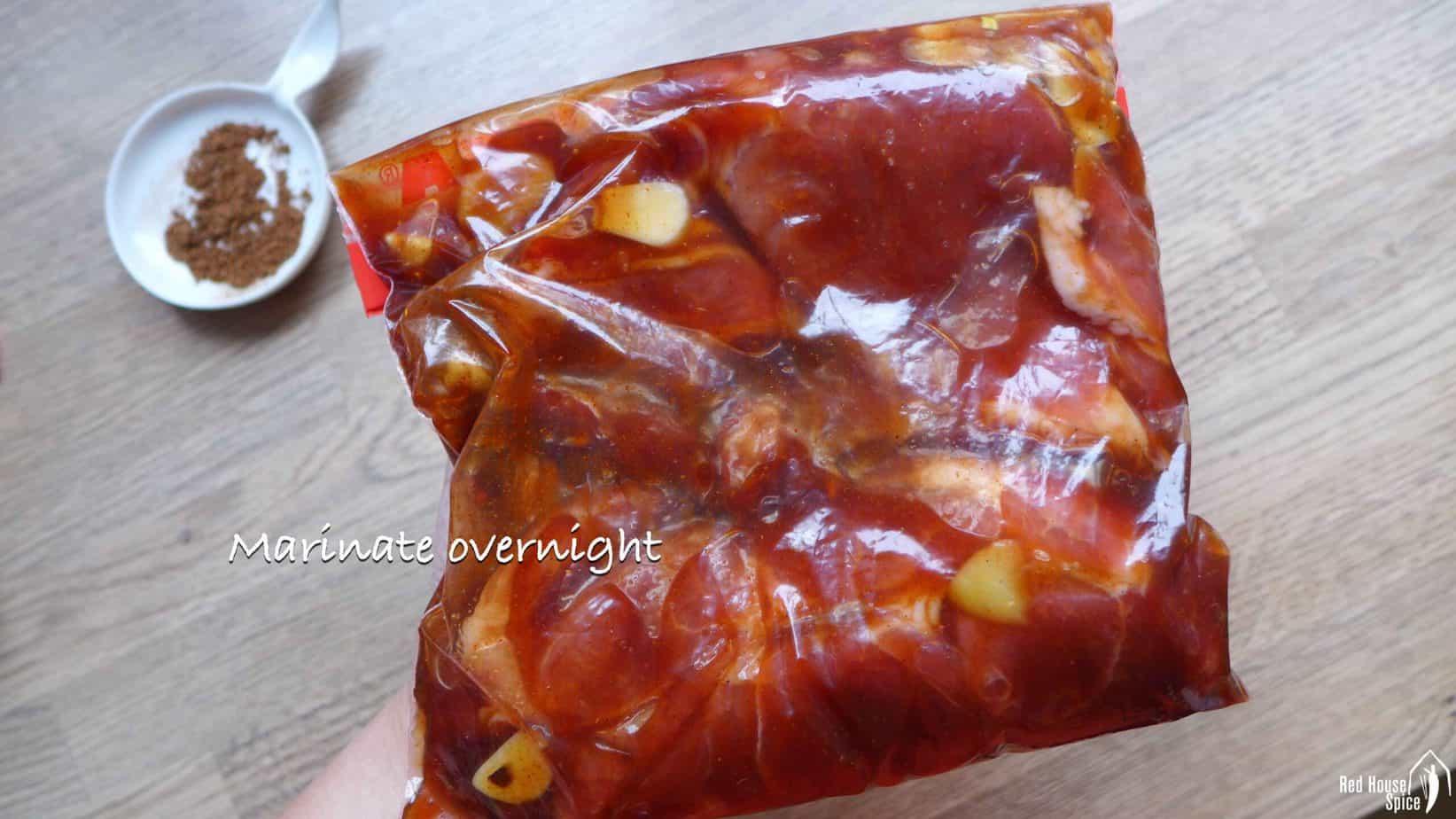 Marinate pork in a plastic bag.