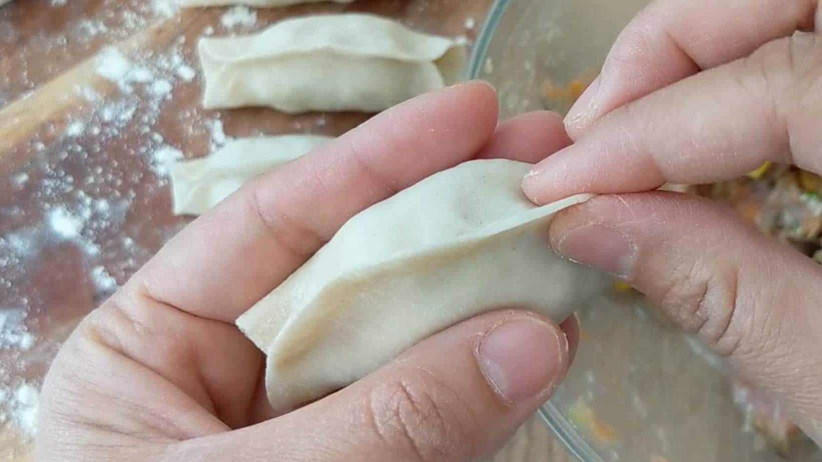 Folding a dumpling
