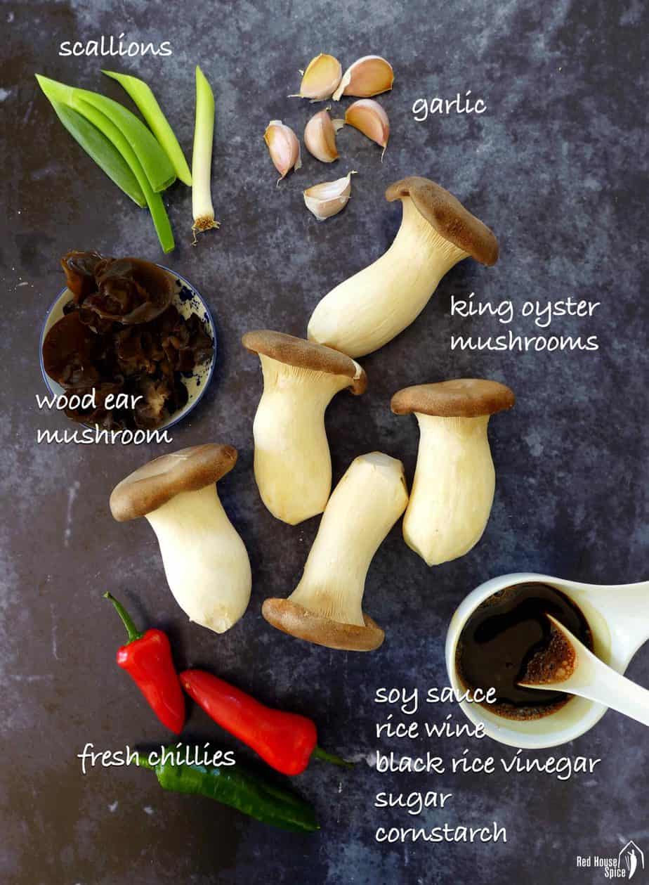 Ingredients for making king oyster mushroom stir-fry
