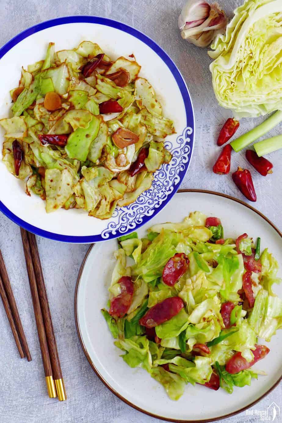 Two plates of Chinese cabbage stir-fry