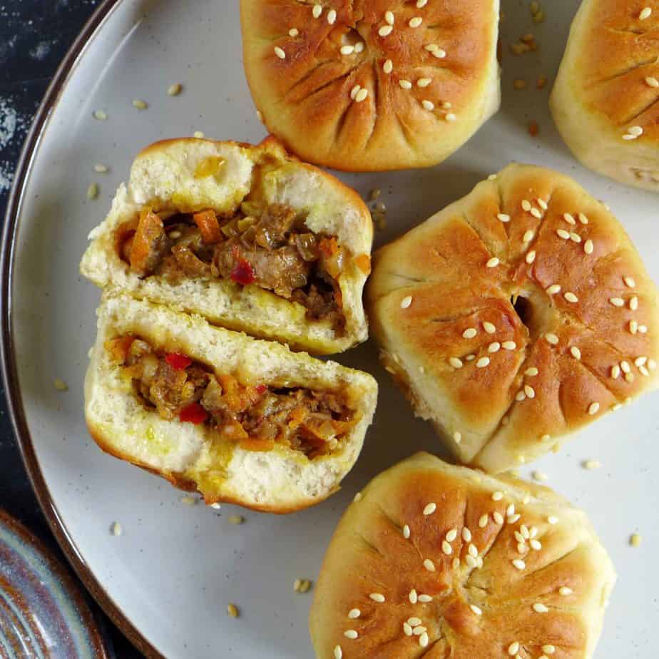 baked bao buns with lamb filling