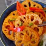 Spicy lotus root over rice