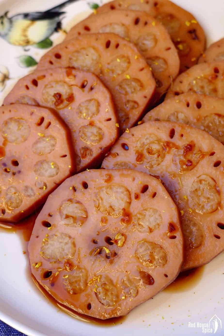 sliced lotus root stuffed with sticky rice