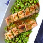 Salmon fillet steamed with scallion oil