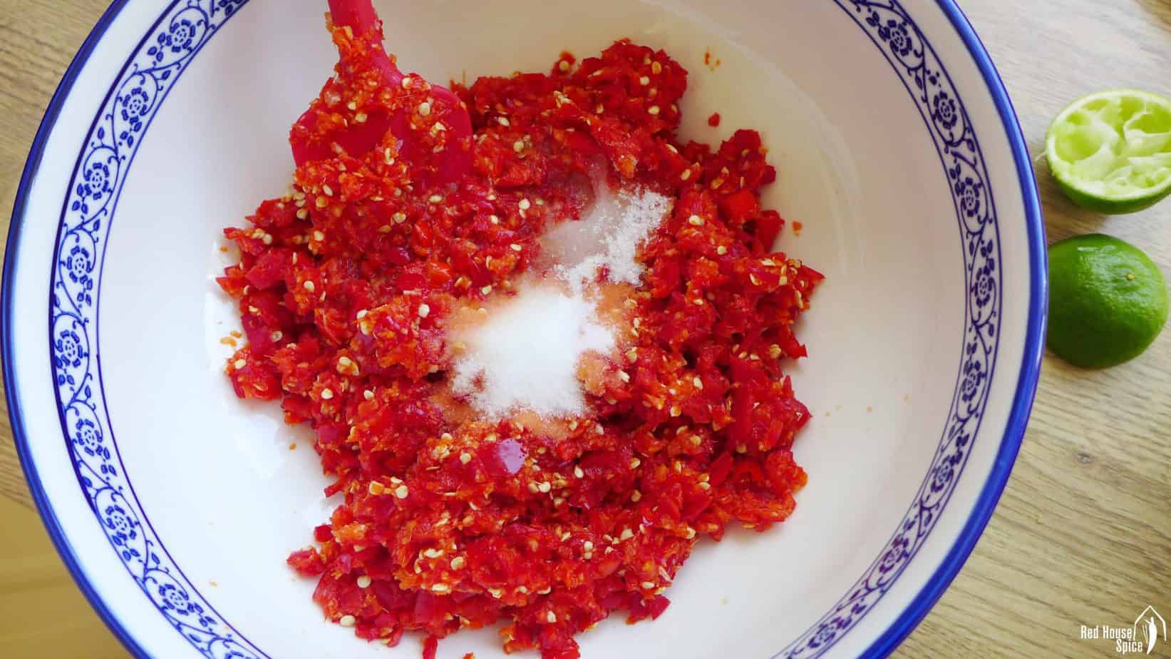 minced chili with salt & sugar