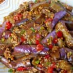 Chinese stir-fried eggplant with garlic sauce