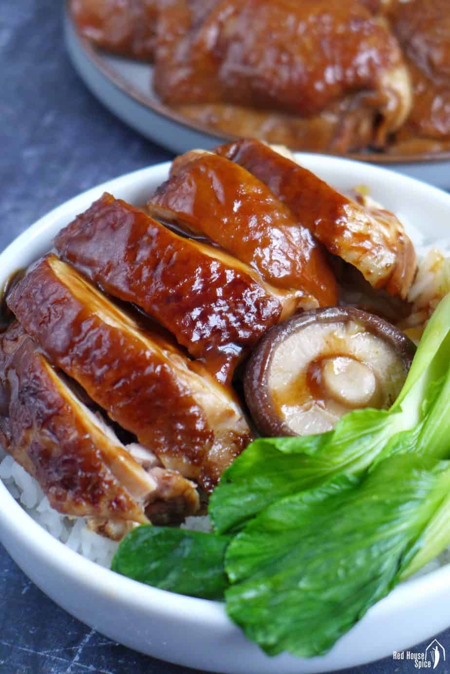 Soy sauce slices in a rice bowl