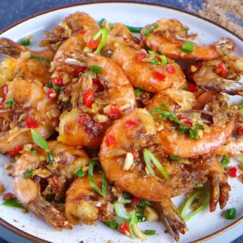 Chinese salt and pepper shrimp in a plate