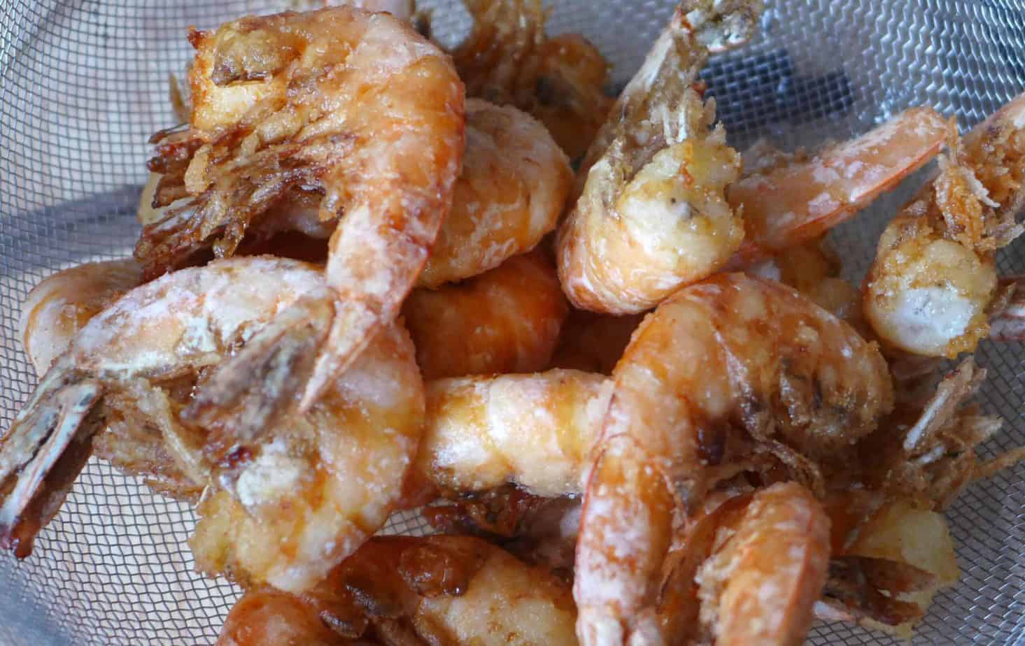 Fried shrimp in a colander