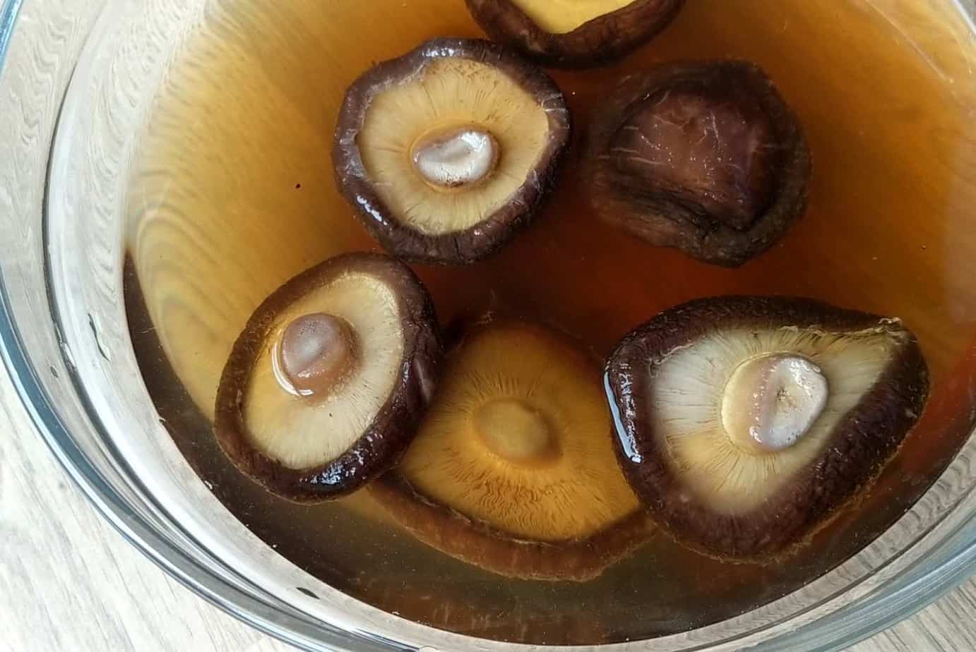 Shiitake mushrooms soaked in water