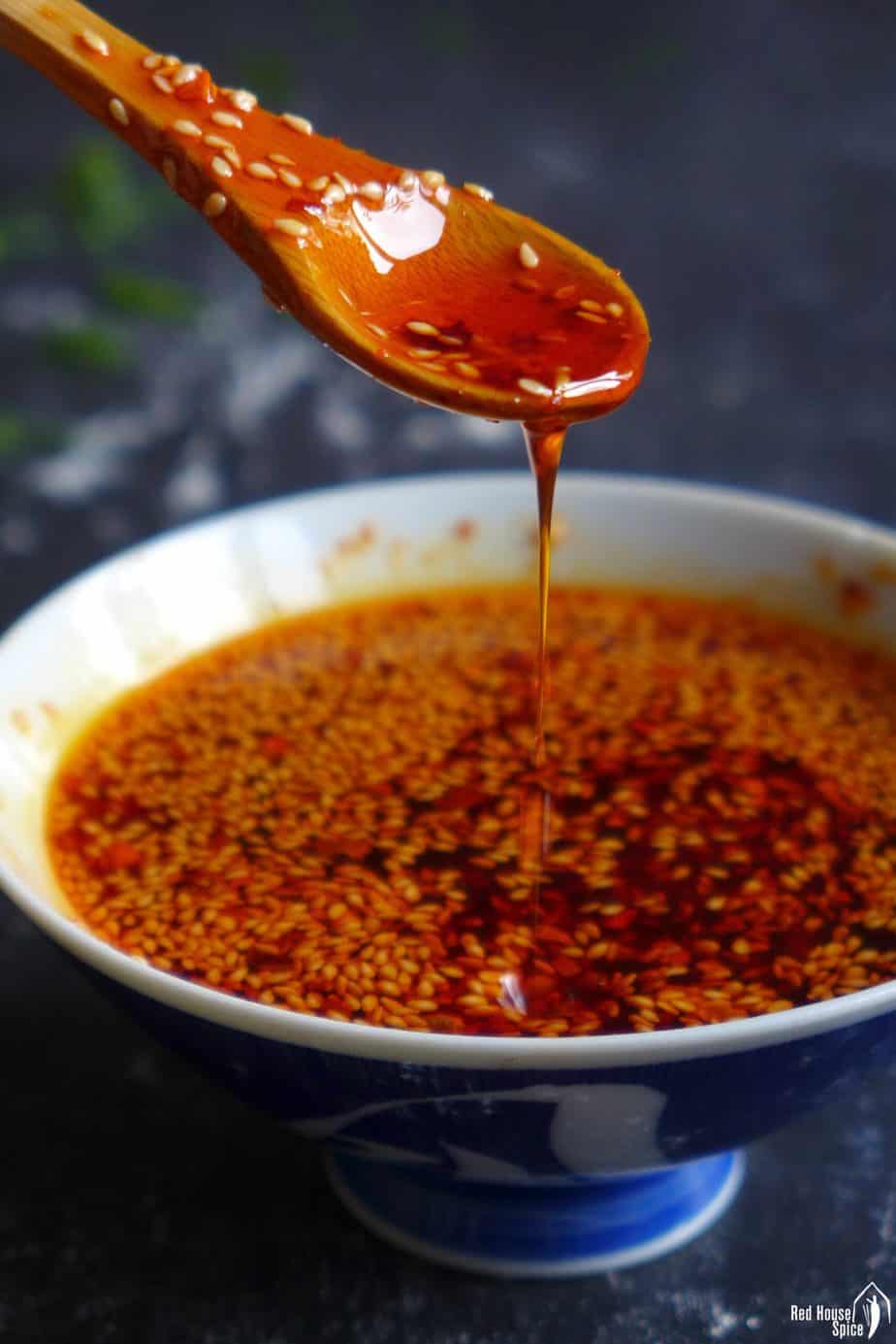 Chinese chili oil in a bowl