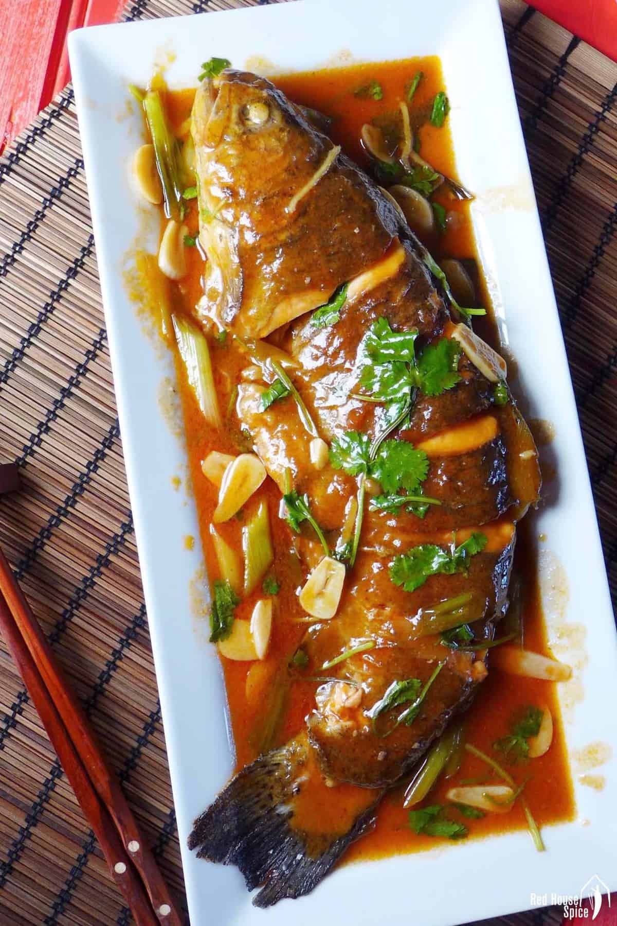 A whole fish with sweet and sour sauce