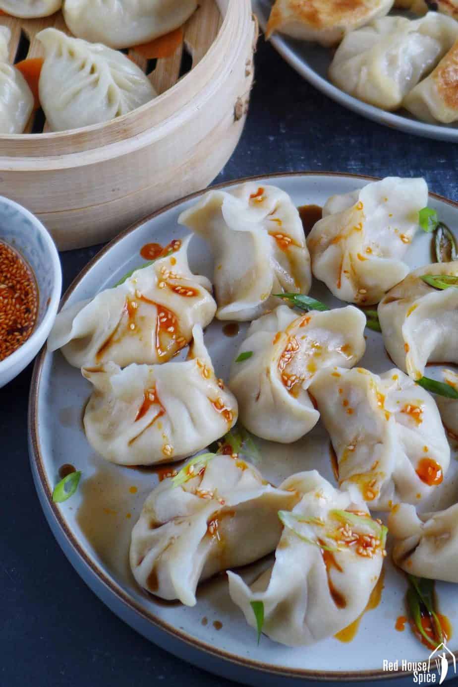 boiled dumplings with chili oil