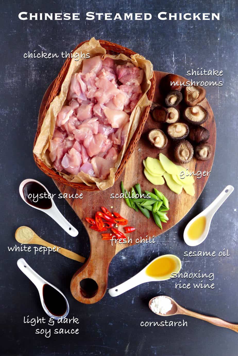 Ingredients for making Chinese steamed chicken with mushroom