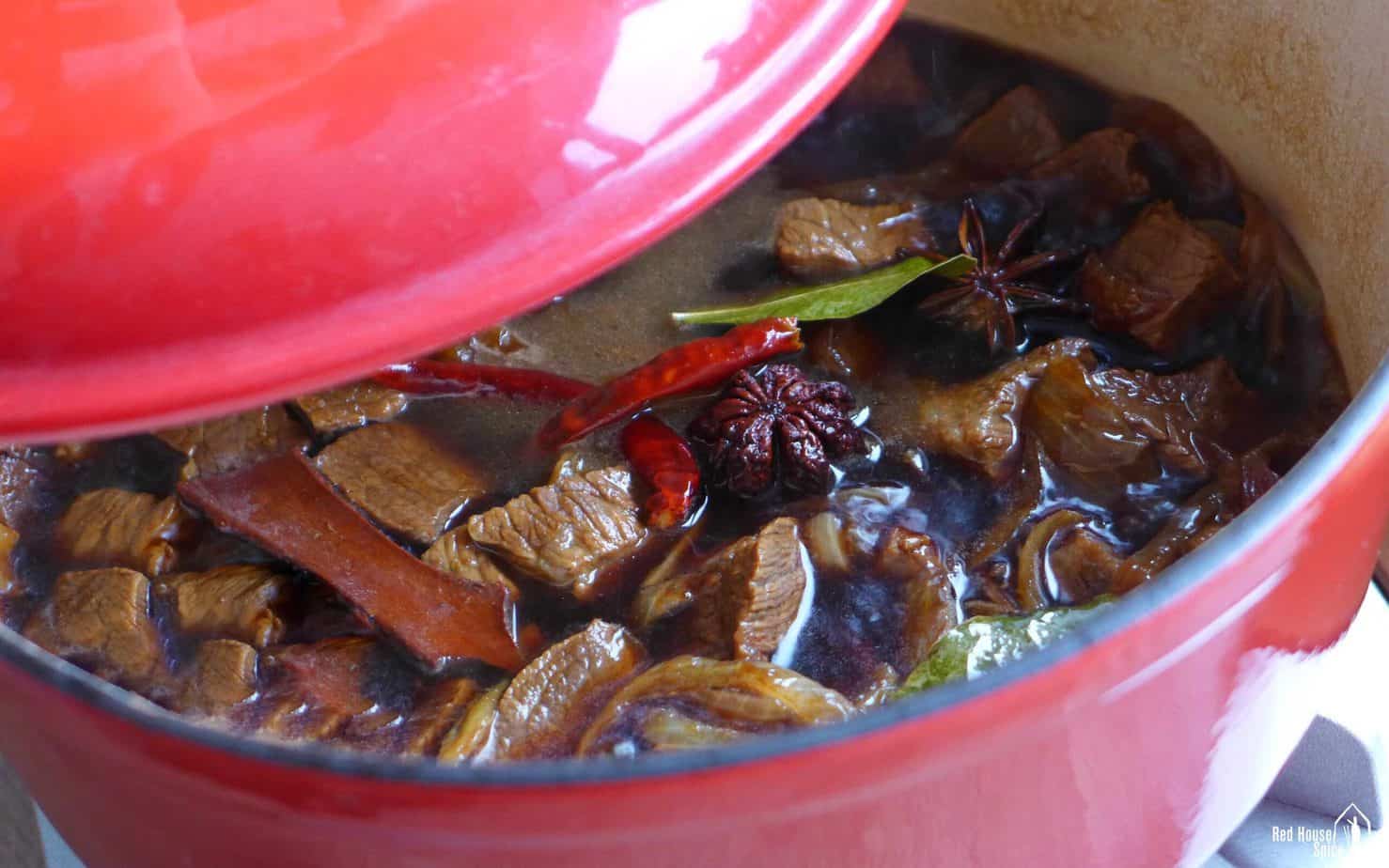 cooking beef in a pot