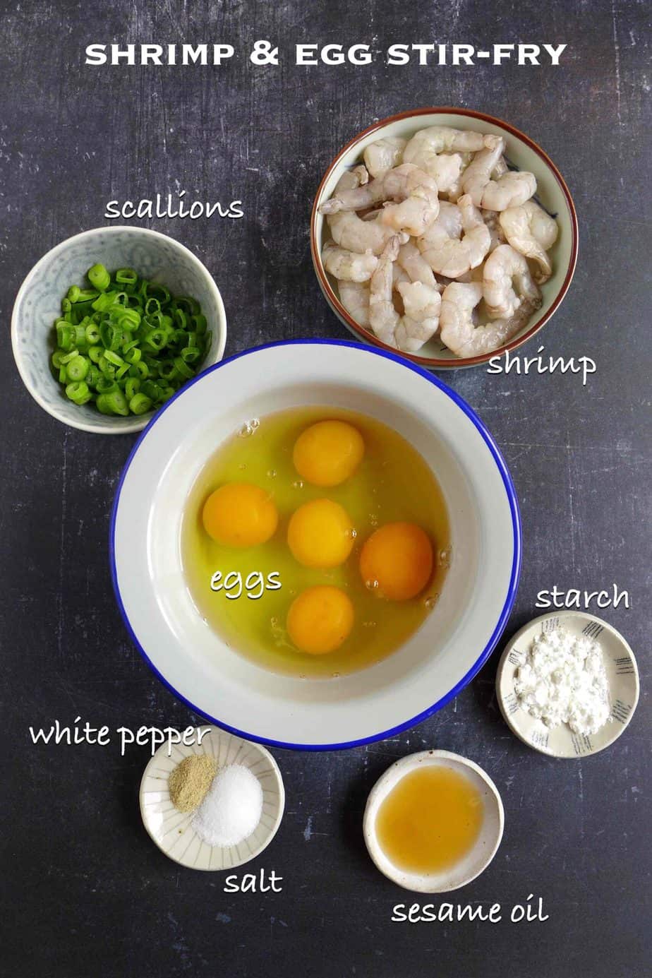 Ingredients for making shrimp and egg stir-fry