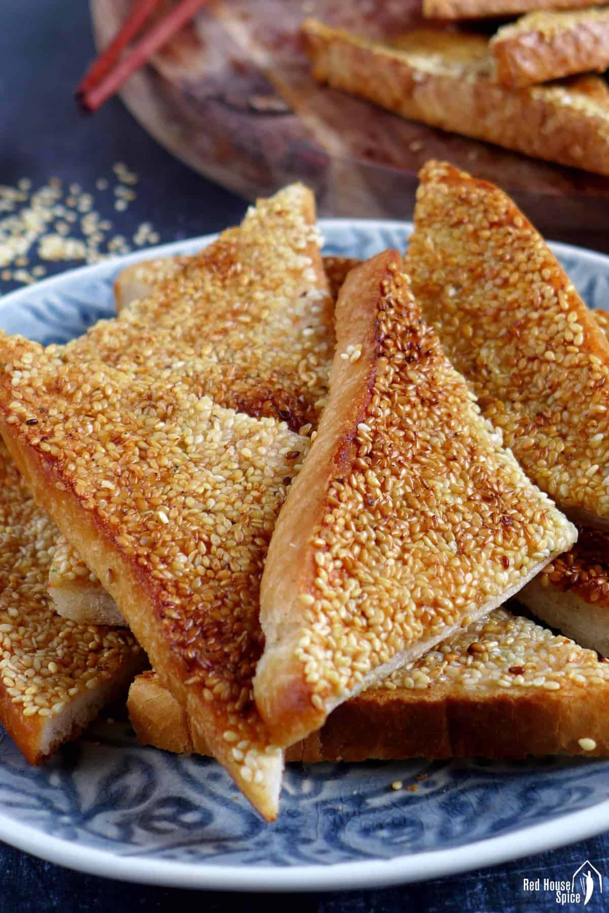 Shrimp toast covered with sesame seeds