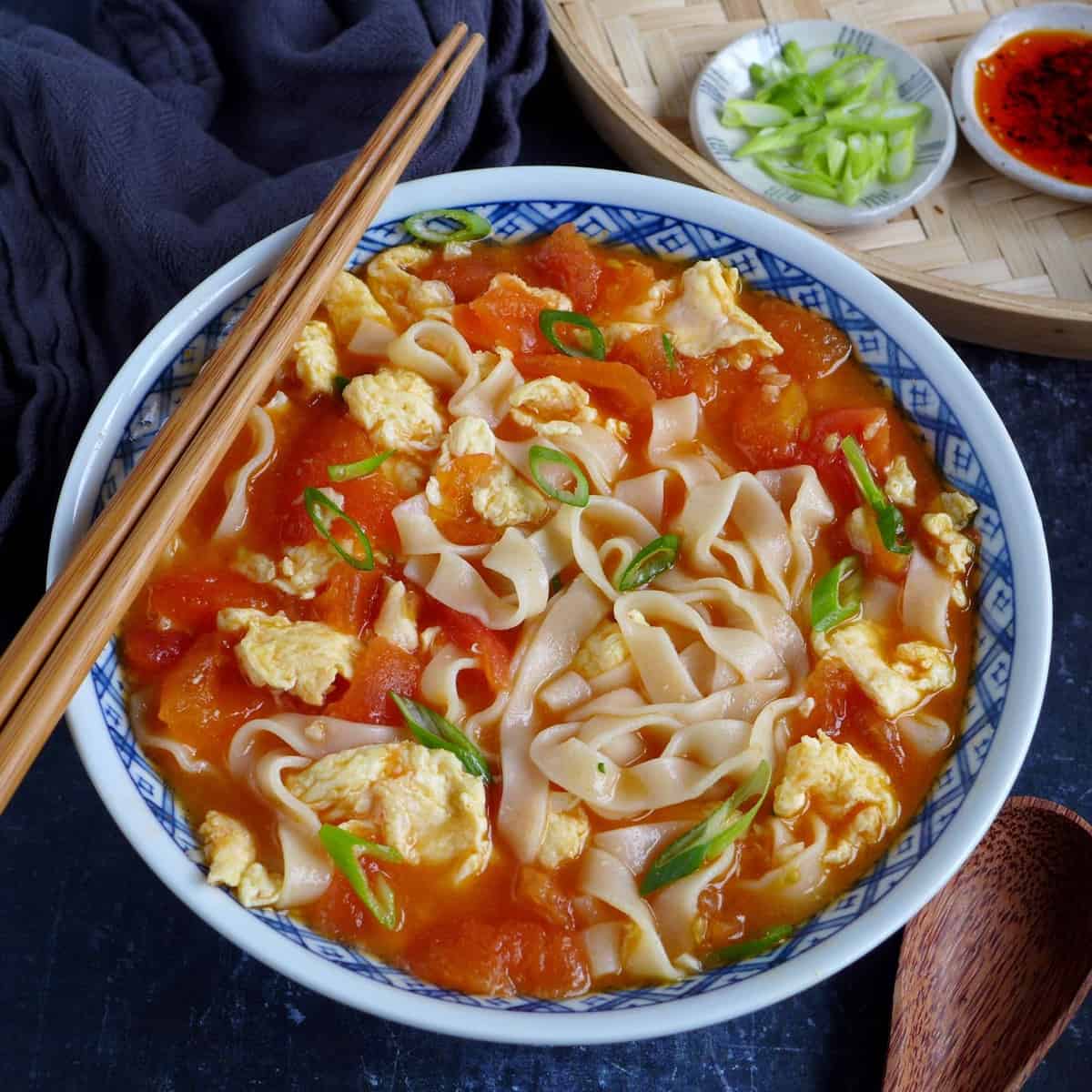 Tomato and egg soup in a bowl