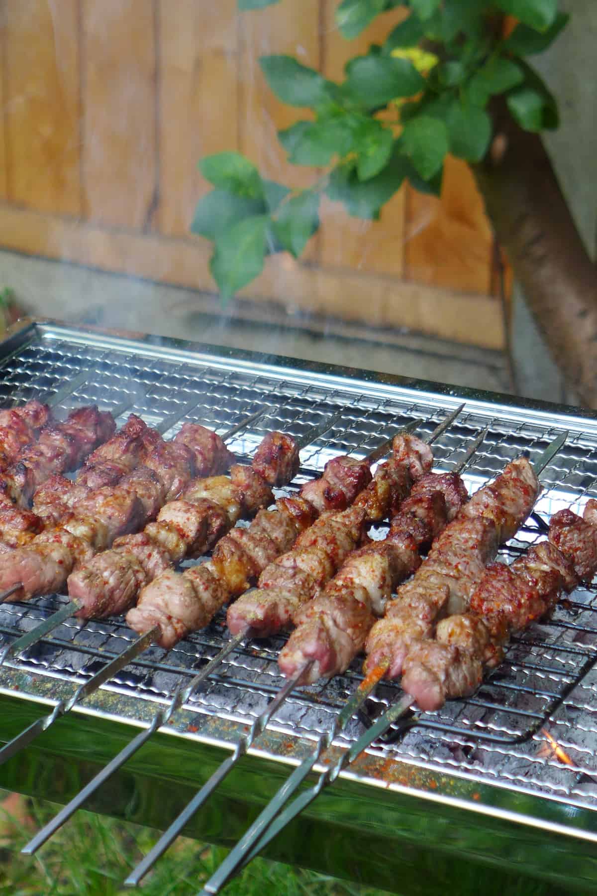 Lamb skewers on a charcoal grill