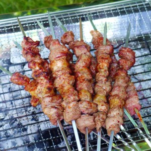 Lamb skewers covered with spices