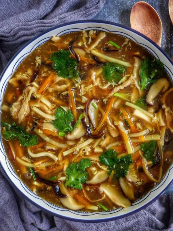 hot and sour soup in a large bowl