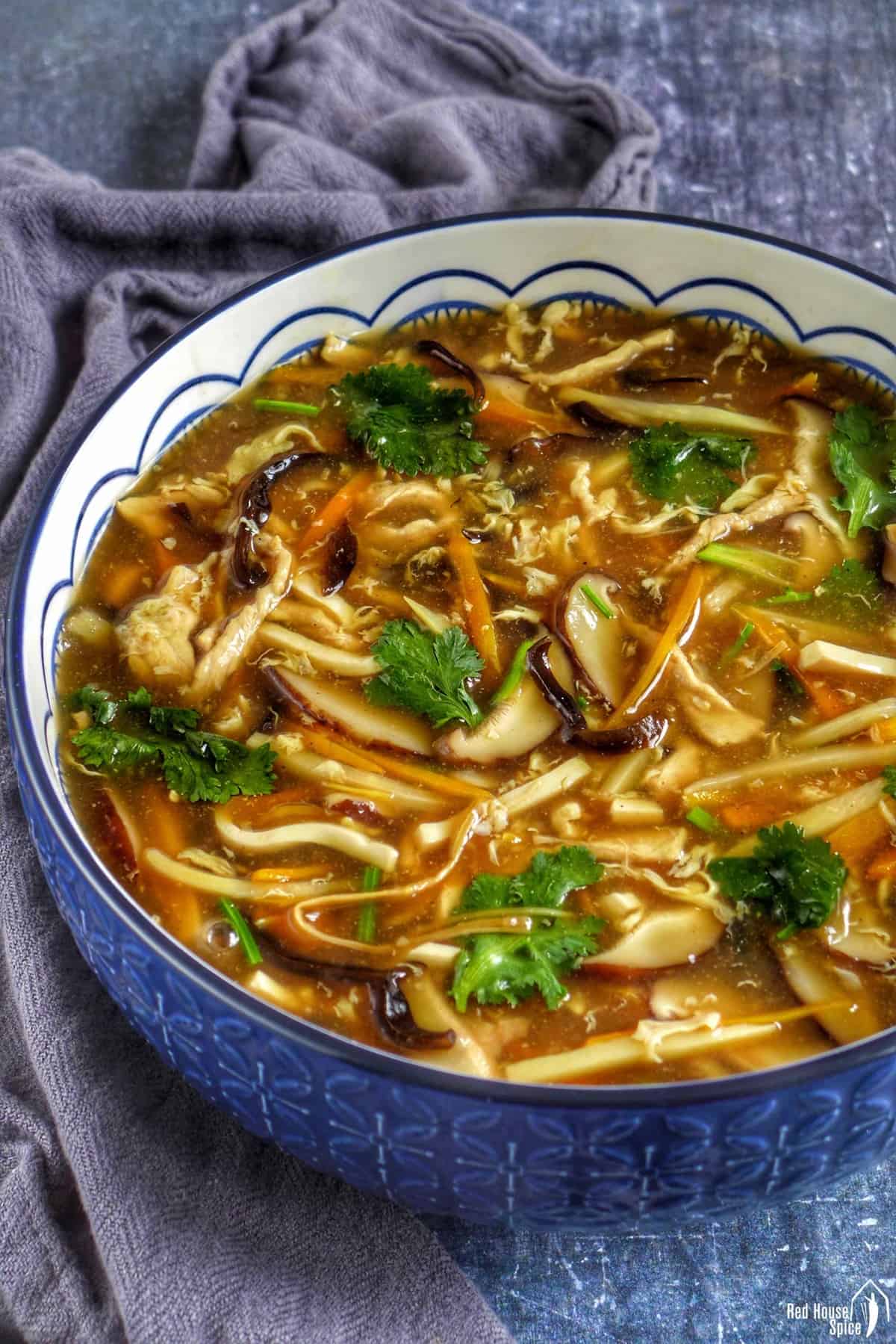 hot and sour soup in a large bowl