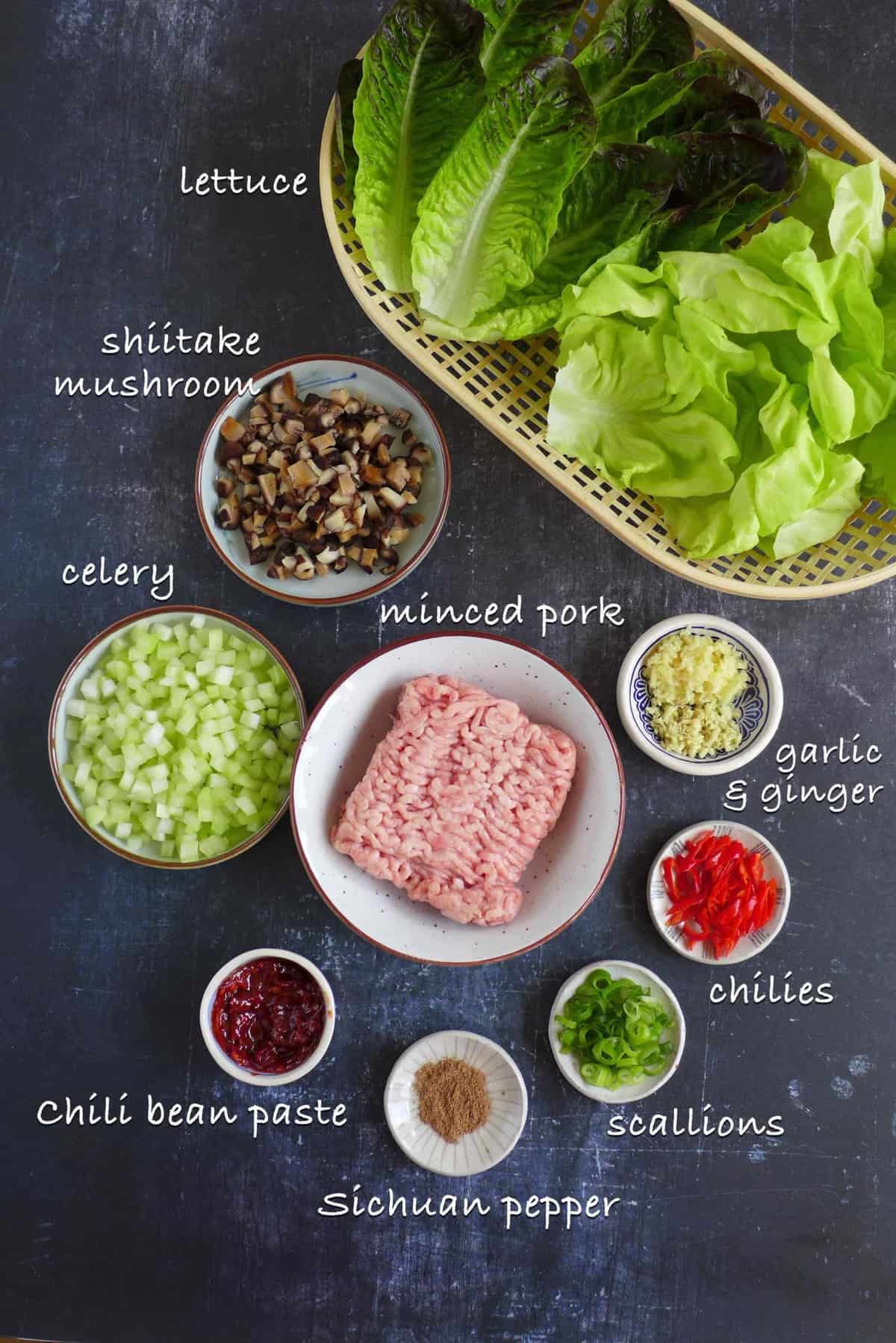 ingredients for making Sichuan style lettuce wraps