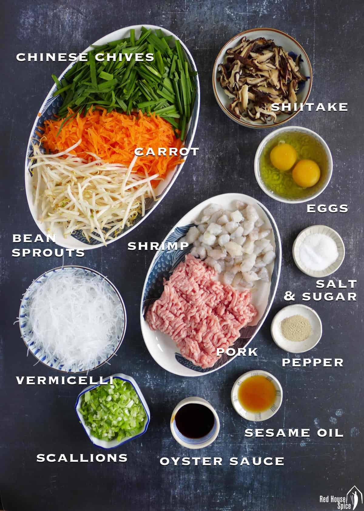 Ingredients for making spring roll filling