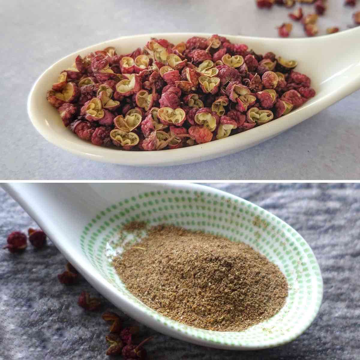 whole Sichuan pepper and ground Sichuan pepper.