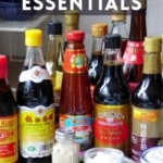 A group of Chinese condiment with overlay text that says Chinese pantry essentials