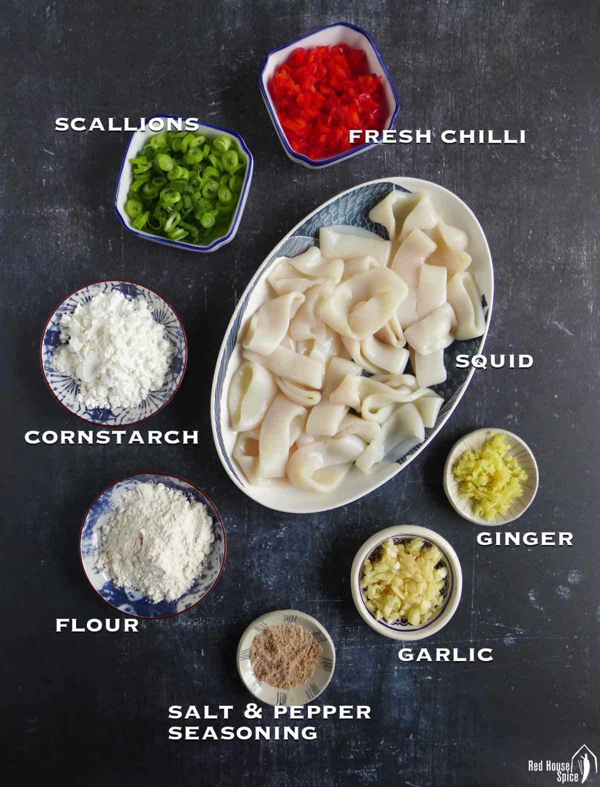 Ingredients for making salt and pepper squid