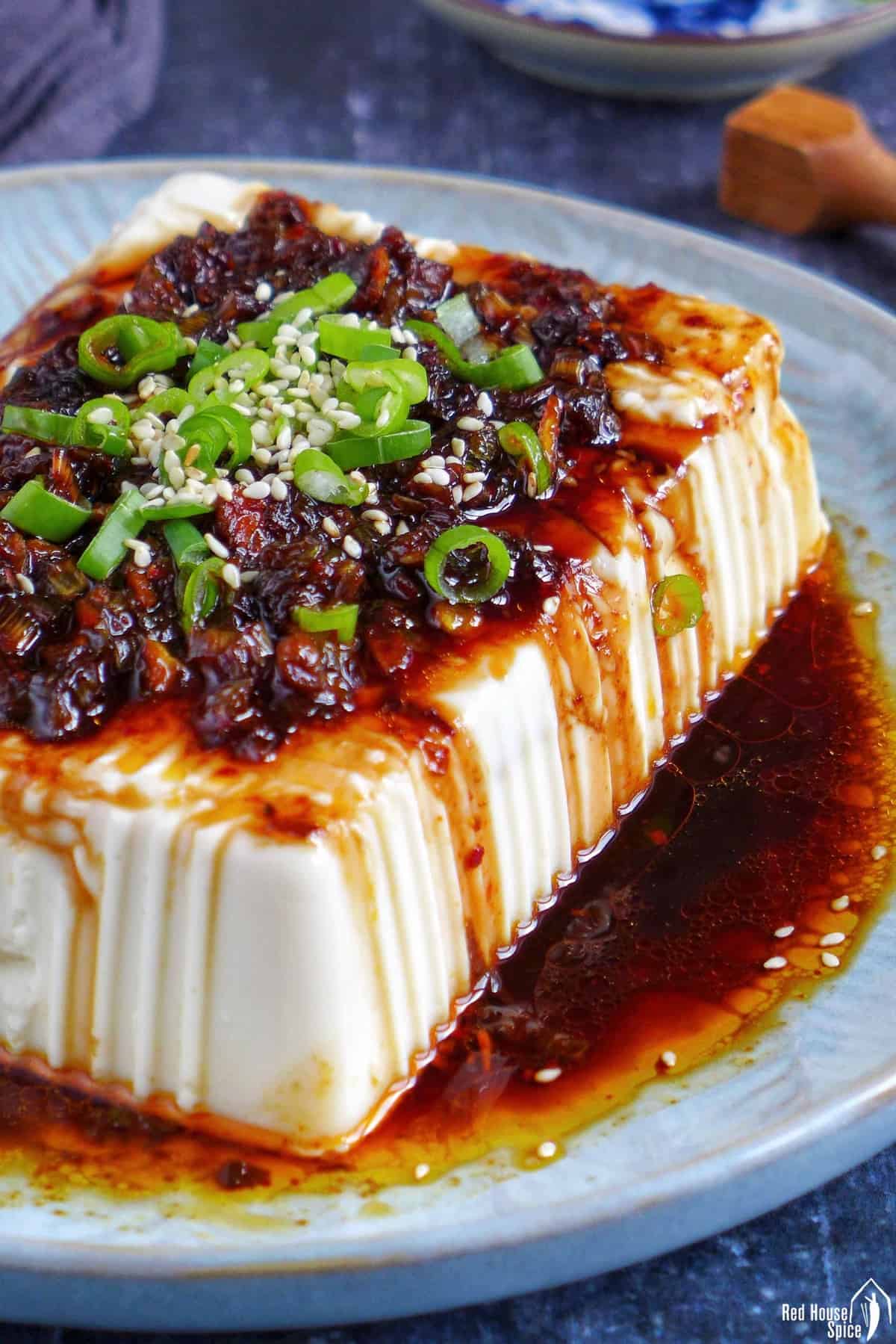 silken tofu with scallion and soy dressing